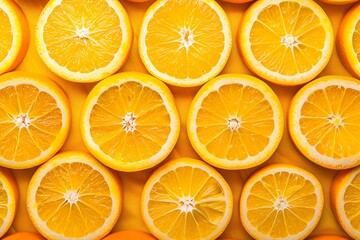 Obraz premium Sliced fresh oranges closely packed together, displaying vibrant orange colors and juicy textures.