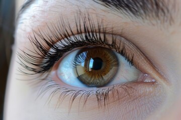 Close-up of a deep brown eye with striking lashes