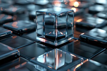 Infinite Reflections: Glass Cube in Abstract 3D Rendering