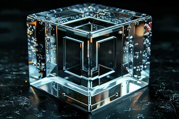Opaque Illusions: 3D Glass Cube on Dark Background