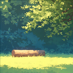 Find solace in nature's embrace at this idyllic log bench nestled amidst the verdant forest.