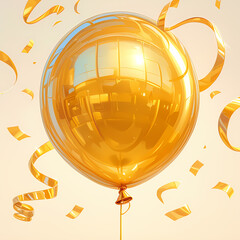 Joyous Golden Helium Balloon Soars High Above Festive Celebration, Perfect for Events and Occasions