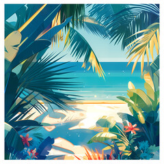 Fototapeta na wymiar Escape to Paradise - A Stunning Tropical Scene with Sunlit Beaches and Lush Palms