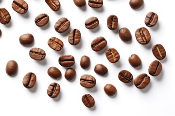 Coffee beans on white plain isolated, from above Generative AI