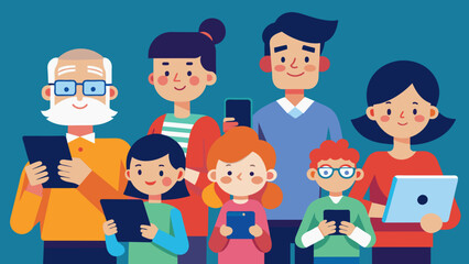 people and gadgets group of students cartoon vector illustration