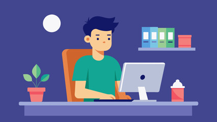 office work and remote work freelance young man cartoon vector illustration