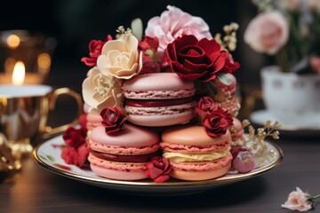 Naklejka premium Delicate Pink Macaron with Floral Embellishments