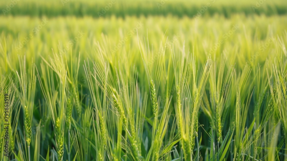 Poster field of young wheat under blue sky