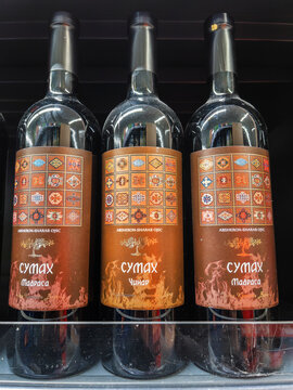 Bottles of Armenian Brandy Displayed on Shelf