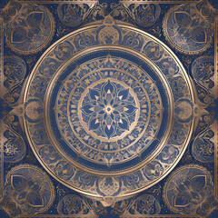 Premium Quality Stock Image: Elegant Blue Mandala Artwork Accented with Gold for Backgrounds, Design Projects, and Creative Inspiration
