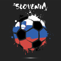 Abstract soccer ball with Slovenia national flag colors. Flag of Slovenia in the form of a soccer ball made on an isolated background. Football championship banner. Vector illustration