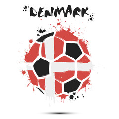Abstract soccer ball with Denmark national flag colors. Flag of Denmark in the form of a soccer ball made on an isolated background. Football championship banner. Vector illustration