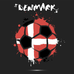 Abstract soccer ball with Denmark national flag colors. Flag of Denmark in the form of a soccer ball made on an isolated background. Football championship banner. Vector illustration