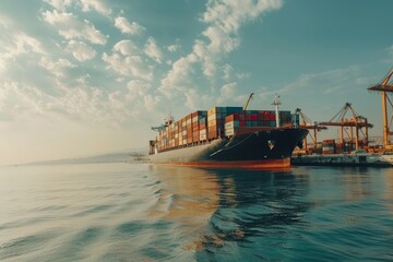 Fototapeta premium cargo transportation. ship with containers at the pier