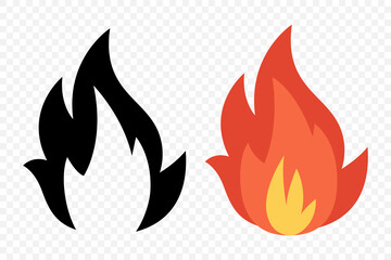 Vector Fire Flame Icon Set. Campfire Sign, Design Template. Bonfire, Isolated, Front View. Vector Illustration