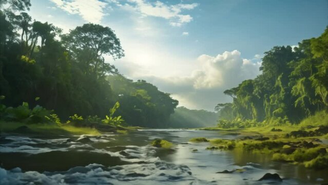 beautiful amazon river in a nice sunrise