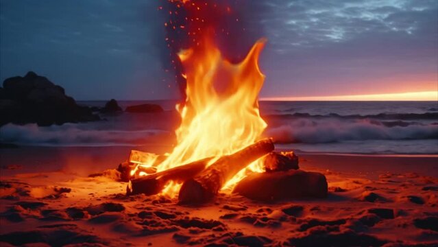 bonfire in the middle of a beautiful beach