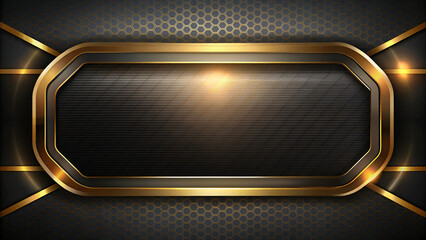 Metallic Golden Frame on Black Background: Square Vector Illustration with Button and Golden Texture for Web Design Template