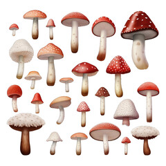 beautiful set of forest mushrooms isolated on white background