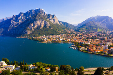 Fototapeta na wymiar Day aerial view of Lecco and Como lake in Italy