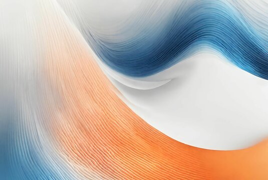 Abstract blue, orange, white wavy background, wrinkle texture rough background with wide paint strokes, grainy, rough texture with gradient colors 
