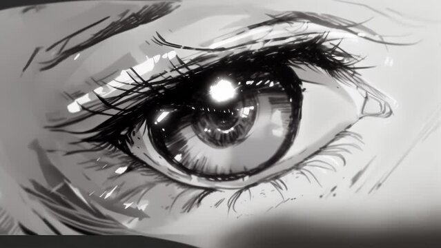 Closeup of a carefully drawn and emotive eye on an Anime character emphasizing the importance of emotion and expression in storytelling in the medium. .