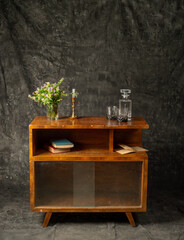 old wooden furniture on a gray background