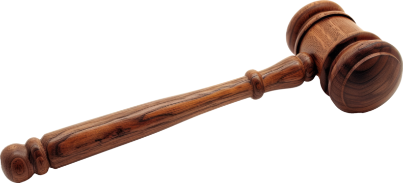 Wooden judge gavel isolated on transparent background