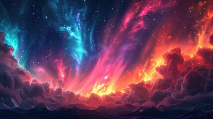 Background illustration of a night sky with a fantastic aurora --ar 16:9 --stylize 750 Job ID: 853ba08a-cc4a-4e00-b118-473f7410542c