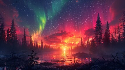 Fototapeta premium Background illustration of a night sky with a fantastic aurora --ar 16:9 --stylize 750 Job ID: e8e25ea5-27a4-46f7-9857-865efd113fa7
