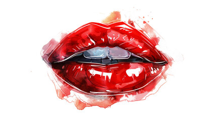 Red watercolor lips with teeth