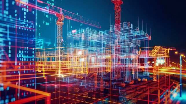 A 3D digital twin of a construction site showing real-time data integration and analytics