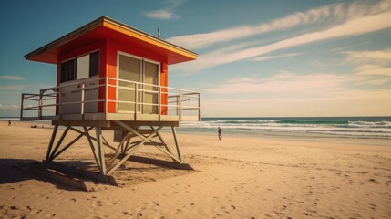 Obraz premium lifeguard hut at summer sunrise.AI generated image