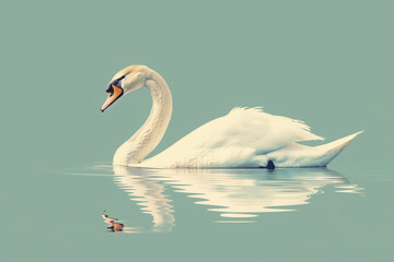 a swan is swimming minimalistic