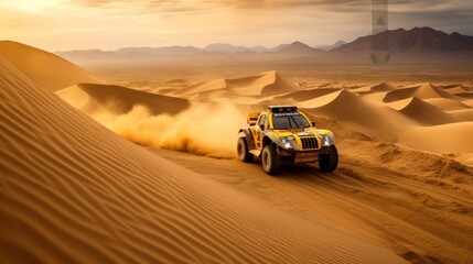 Fototapeta na wymiar offroading in the desert while participating in the World Championship.AI generated images