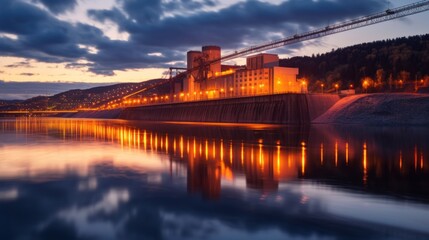 Fototapeta premium hydroelectric dams release water at night to prevent the risk of flooding.AI generated image