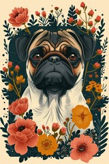 pug dog Art illustration for a book