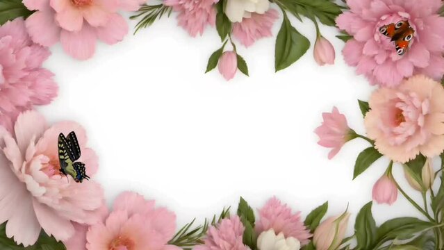 Flowers frame with butterflies