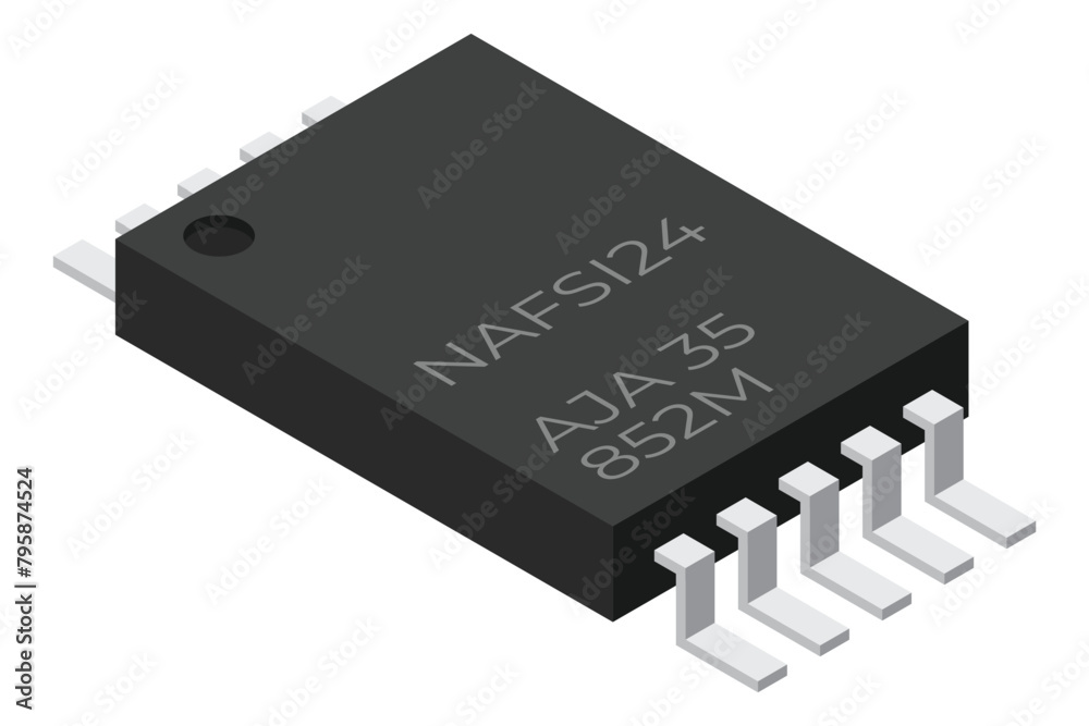 Poster microchip computer electronic component. microchip icon. isometric microchip. computer processor tec