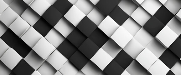 black and white background, Geometrical abstract black and white square pattern background.