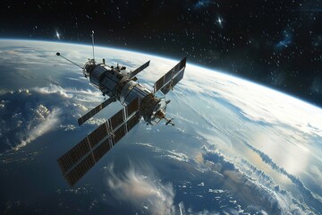  International Space Station orbiting the planet Earth in outer space, Ai Generated