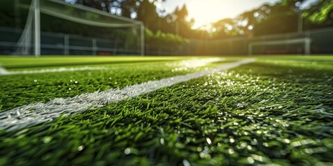 The Beautiful Game: A Pristine Soccer Field Adorned with Fresh Green Grass and Immaculate White...