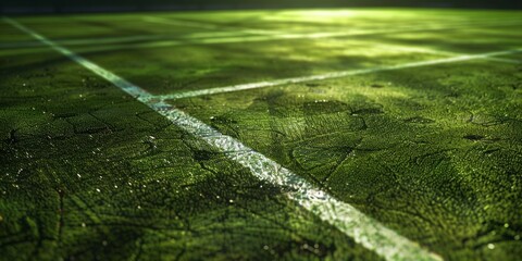 On the Green Canvas: A Captivating Soccer Field, Where White Lines Dance on a Bed of Green Grass.