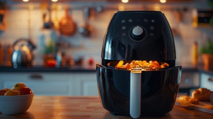 Air fryer with food on the table
