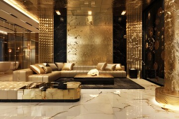 Textured Opulence: A Gold Wall with Intricate Texture and Subtle Accents.