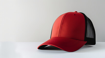 Red black cap in front view, mockup, white background - obrazy, fototapety, plakaty