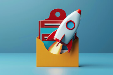 A file folder with a rocket, symbolizing fast-tracked projects or accelerated documentation - obrazy, fototapety, plakaty