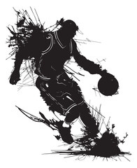 basketball player dribbling ball, vector silhouette