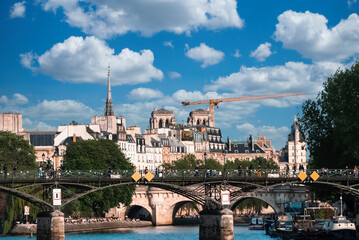 Paris, France. April 22, 2022: Neuf bridge and Seine river view.