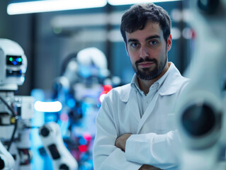 Male Robotics Engineer in High-Tech Lab